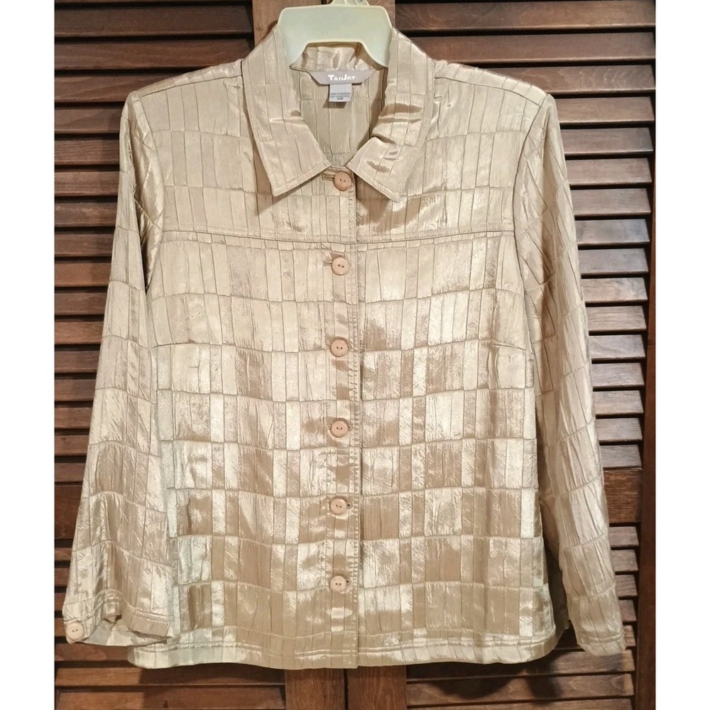 Women's TANJAY Jacket / Blazer Tan Shiny Size 18W Collared Button Up